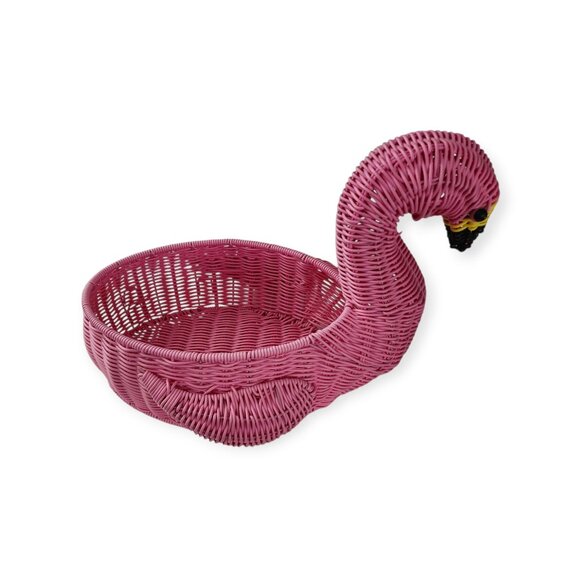 Flamingo Shaped Wicker Serving Basket Resin Planter Decor - Picture 3 of 11
